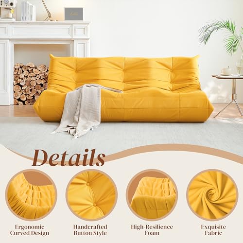 Bean Bag Chair for Adults, Suede & Microfiber Corner Lounge Sofa, 3-Seater, Beige F9802