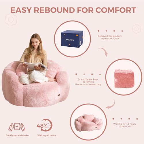 Floral Shaped Bean Bag Sofa for Adults, Faux Fur Floor Chair, Beige U8616