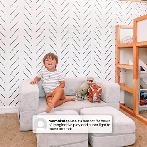 Convertible Sofa & Play Set for Kids and Toddlers with 2 Ottomans, Grey J8536
