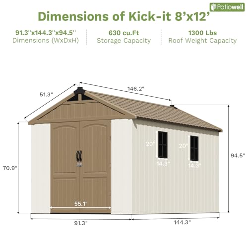 Outdoor Plastic Storage Shed with Floor, Window and Lockable Door A4787