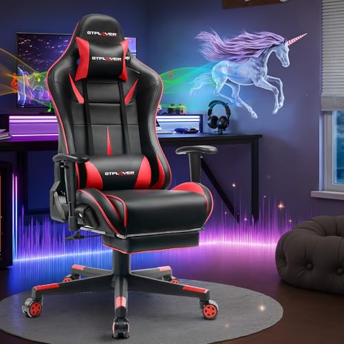 Gaming Chair with Speakers, Recliner with Footrest, Height Adjustable I3670