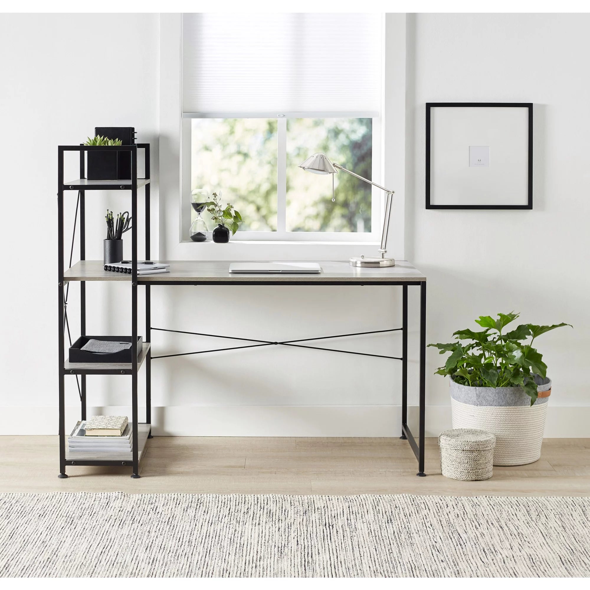 Computer Desk with Storage Shelves, Gray T136051