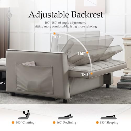Convertible Sleeper Sofa Couch Bed with USB Port, Adjustable Backrest, Light Grey G549