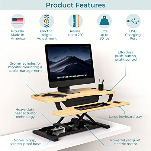Electric Standing Desk Converter, Height Adjustable Sit to Stand Riser, Dual Monitor Workstation, Black Z74939