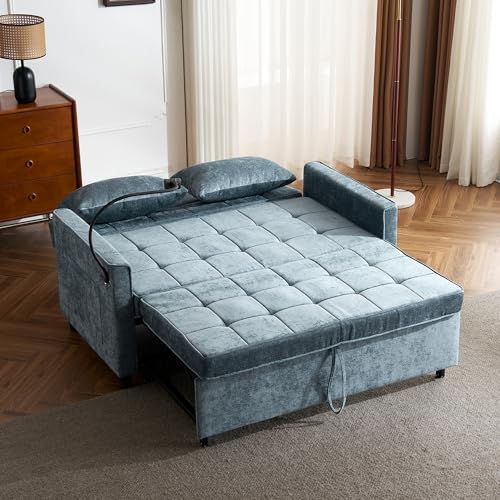 3 in 1 Convertible Sleeper Sofa Bed with USB Ports, Reversible Backrest, Brown C746