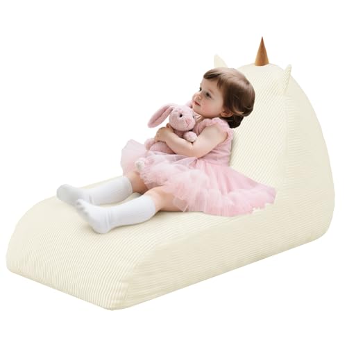Unicorn Bean Bag Chair for Kids with Filler, Corduroy Floor Lounger, Pink W9694