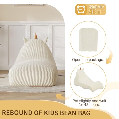 Unicorn Bean Bag Chair for Kids with Filler, Corduroy Floor Lounger, Pink W9694