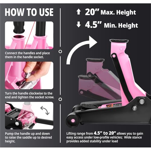 Floor Jack 3 Ton Capacity, Low Profile Heavy Duty Hydraulic Car Jack, Lifting Range 3"-20" O821