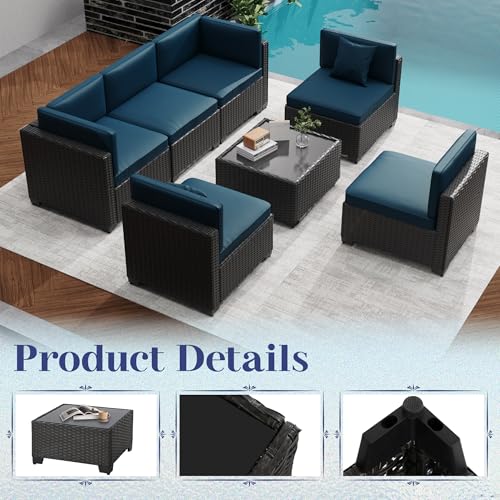 Outdoor Sectional Sofa Set with Cushions and Glass Coffee Table T1708