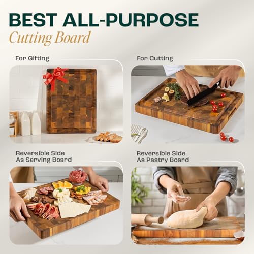 Acacia Wood Cutting Board with Juice Grooves and Handle D82174