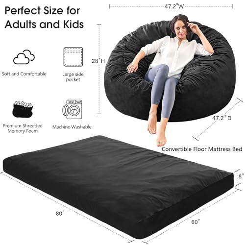 Giant Bean Bag Chair Convertible Bed with Microfiber Cover X2136