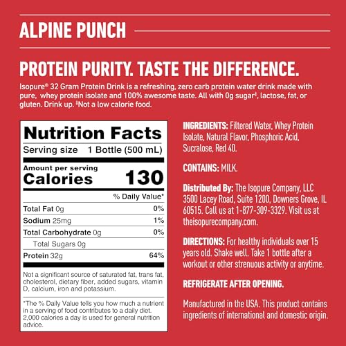 Zero Carb 32g Clear Protein Ready-to-Drink, Whey Protein Isolate, Blue Raspberry, 12 Pack F664096
