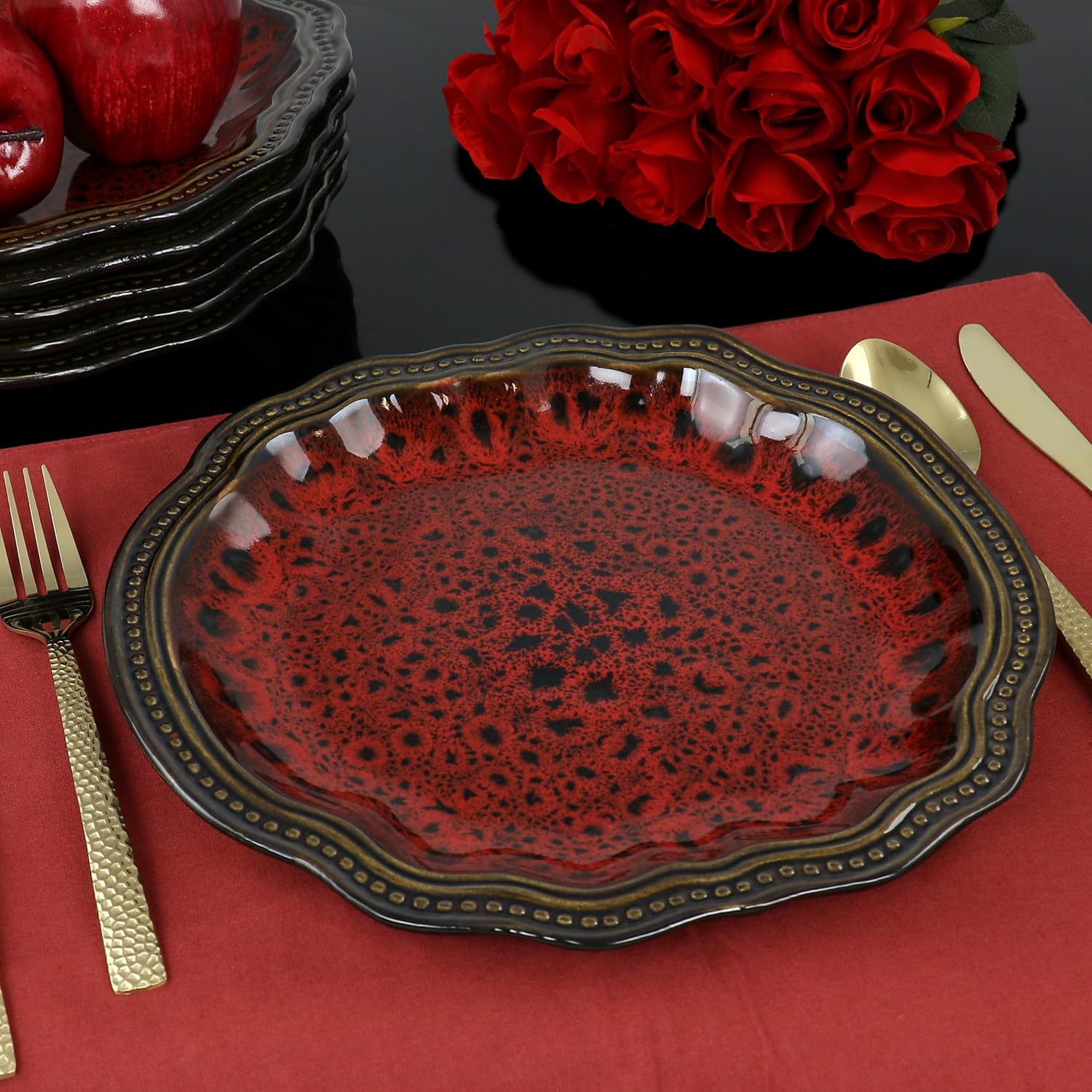 6 Piece Stoneware Dinner Plate Set Red X4106
