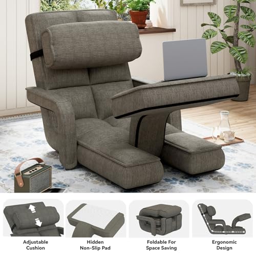 Folding Floor Chair with Adjustable Backrest, Portable Recliner Seat for Adults N6716