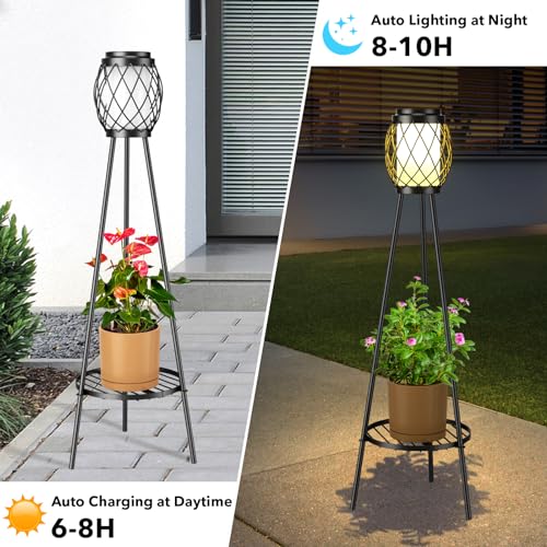 Solar Lights Outdoor with Plant Stands, Metal Tripod Patio Lamp B77585