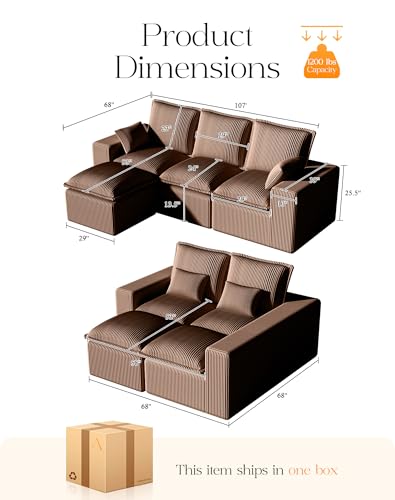 Modular Sectional Sofa with L-Shape Chaise, Deep Seat, No Assembly Required M95554