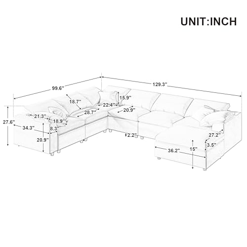 Modular Sectional Sofa with Ottoman, U-Shaped Lounge Couch H930