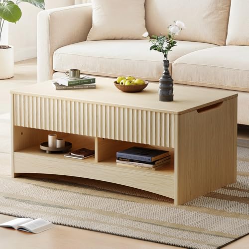 Lift Top Coffee Table with Open and Hidden Storage, Modern Fluted Design S200567