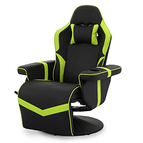 360° Swivel Gaming Recliner Chair, Ergonomic PU Leather with Adjustable Backrest, Footrest, Cup Holder M2617