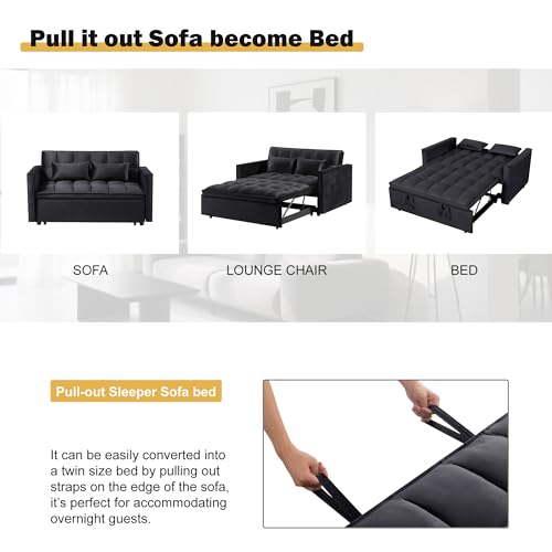 Sleeper Sofa Bed with Side Pocket, Convertible Futon Couch for Living Room X8857