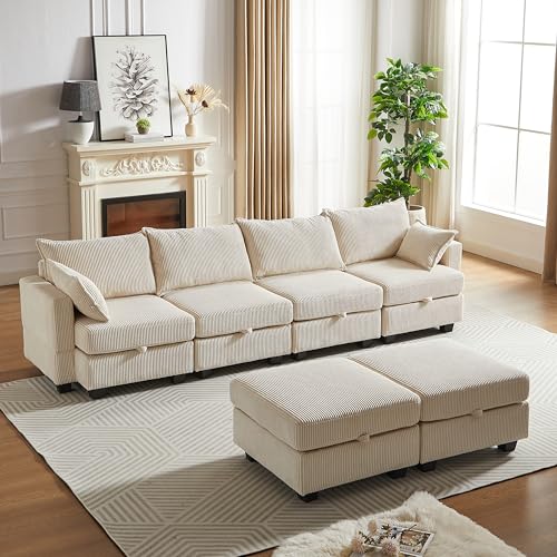 Modular Storage Sectional Sofa with Movable Ottomans, U-Shaped Chenille U839651
