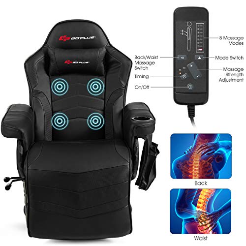 Massage Gaming Chair with Adjustable Backrest and Footrest G669073