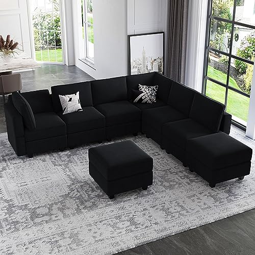Modular Velvet Sectional Sofa with Chaise Lounge and Storage X4138