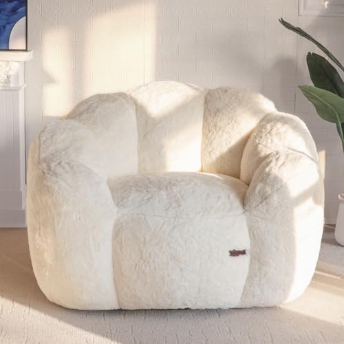 Floral Shaped Bean Bag Sofa for Adults, Faux Fur Floor Chair, Beige U8616
