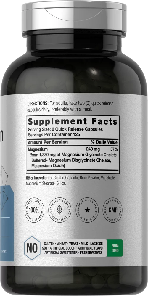 Magnesium Glycinate 1330mg, 250 Capsules G319