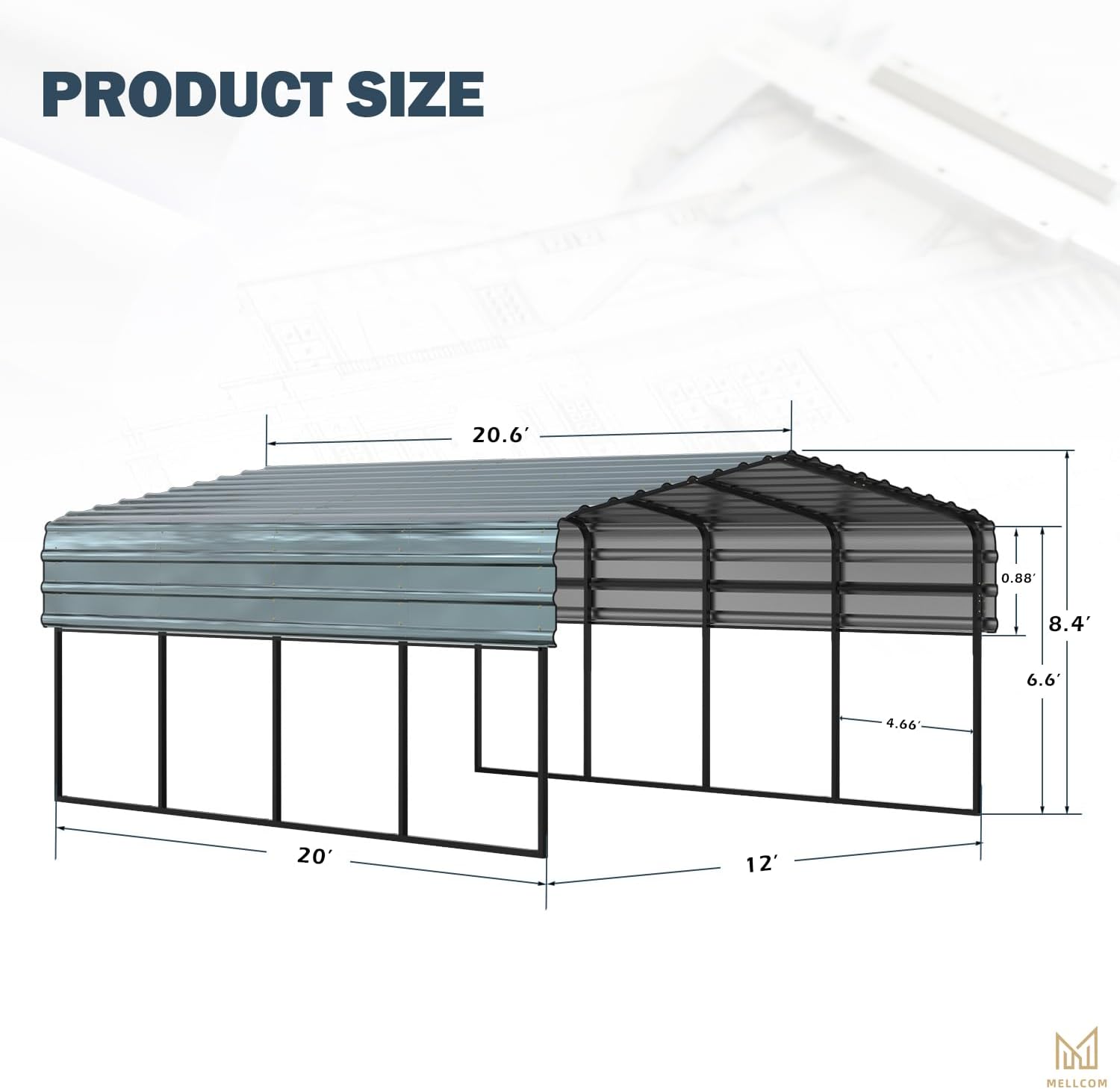 Carport with Galvanized Steel Roof for Cars, Boats, and Tractors V639
