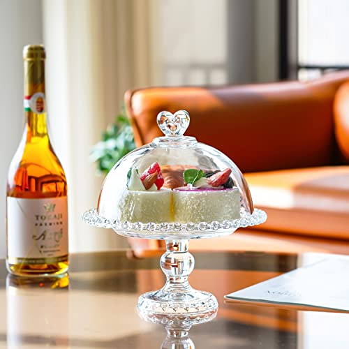 Crystal Cake Plate with Dome, Glass Serving Platter with Lid D2542