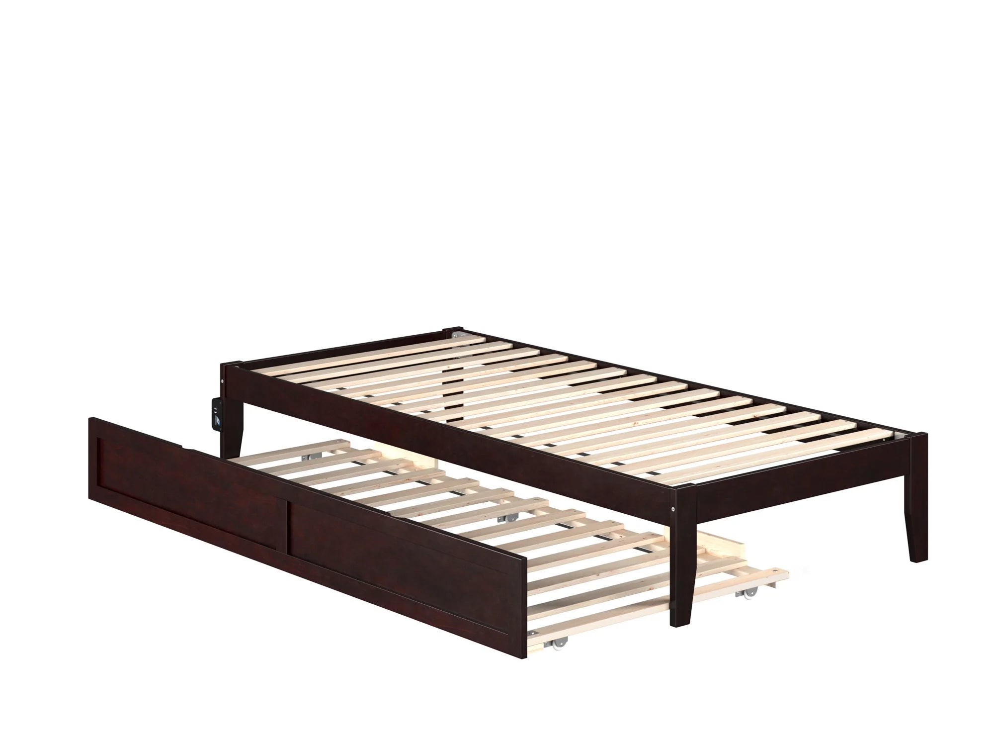 Wood Platform Bed Frame with Trundle, Espresso N978949