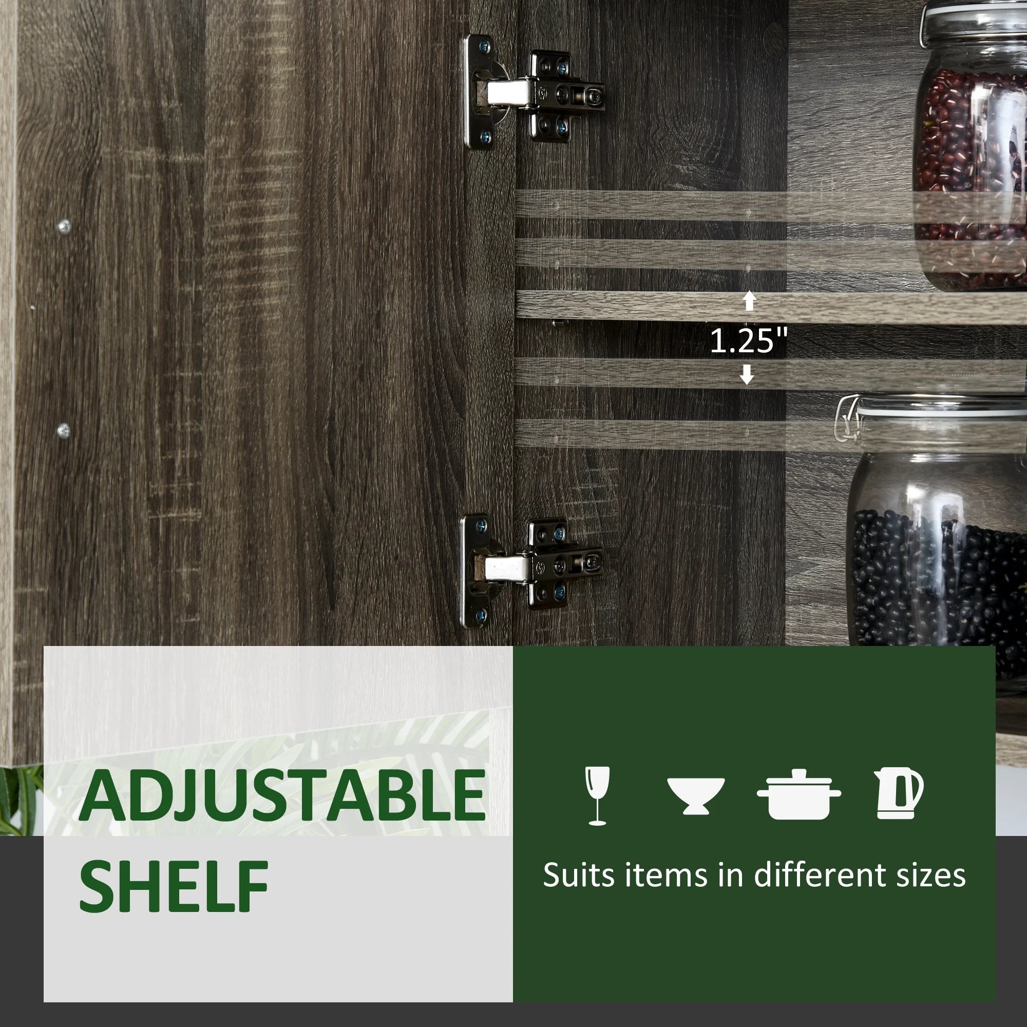 Kitchen Pantry Storage Cabinet with Microwave Stand and Adjustable Shelves K408197