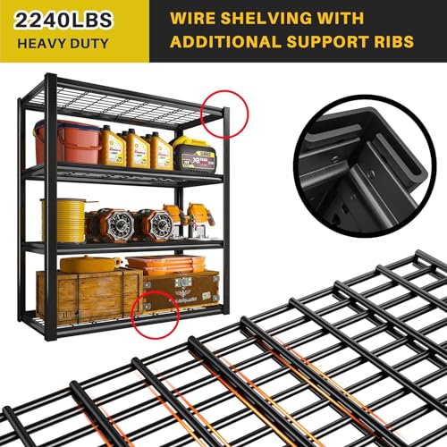 40" W Garage Shelving 2240 LBS Storage Shelves Adjustable Metal Heavy Duty 4 Tier R5651