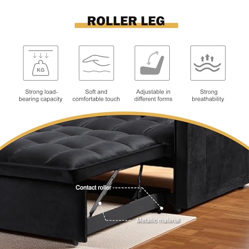 Sleeper Sofa Bed with Side Pocket, Convertible Futon Couch for Living Room X8857
