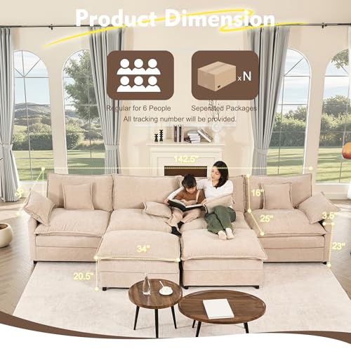 U Shaped Modular Sectional Sofa with Ottoman, Chenille, Black Z16537