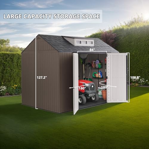 Outdoor Resin Storage Shed with Floor, Weatherproof, 7x7 FT U80308