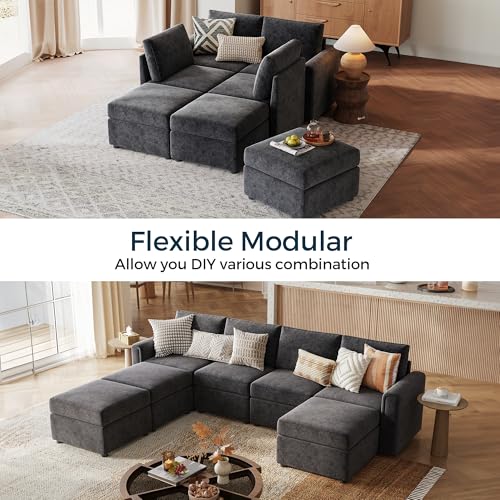 Modular Sectional Sofa with Storage, U Shaped Couch, Blue Y4358