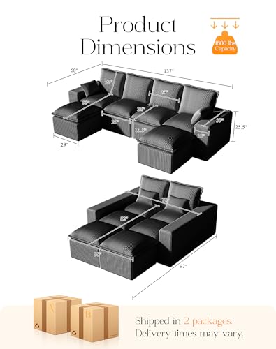 Modular Sectional Sofa with L-Shape Chaise, Deep Seat, No Assembly Required M95554