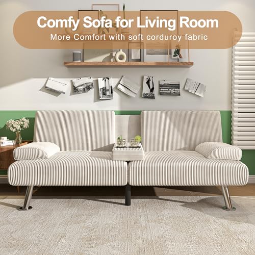 Modern Linen Convertible Folding Futon Sofa Bed with Removable Armrests Y192