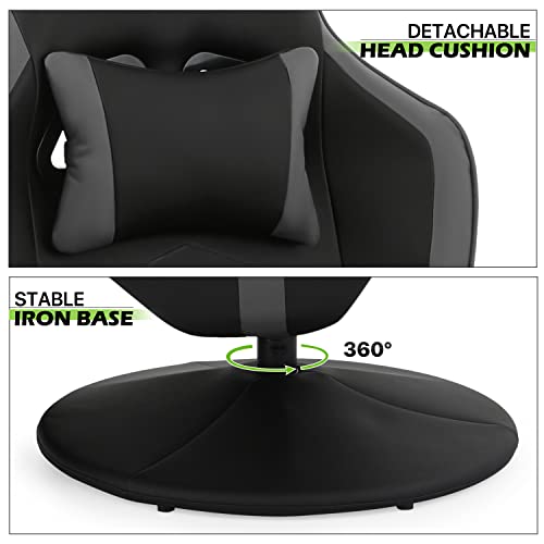 360° Swivel Gaming Recliner Chair, Ergonomic PU Leather with Adjustable Backrest, Footrest, Cup Holder M2617