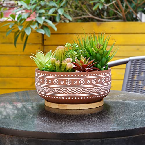 Terracotta Succulent Planter Pot with Drainage Hole and Bamboo Tray V7688