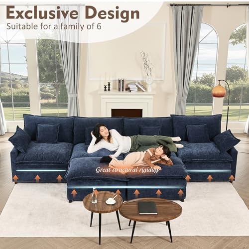 U Shaped Modular Sectional Sofa with Ottoman, Chenille, Black Z16537