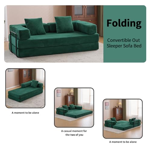 Corduroy Convertible Sleeper Sofa Bed with Pillow, Beige O72530