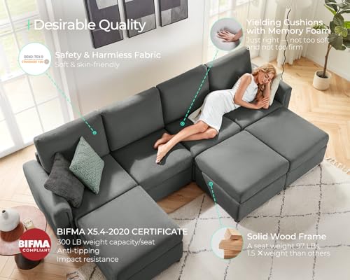 Modular Sectional Sofa with Storage, U Shaped Couch, Blue Y4358