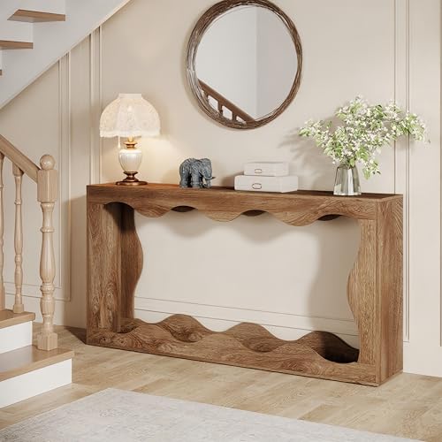 Farmhouse Console Table with Storage, Couch Table Behind Sofa, Narrow Hallway Stand, Brown K521