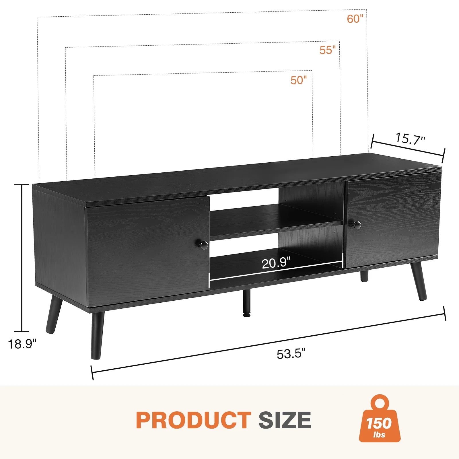 TV Stand Entertainment Center for TVs up to 65-inch, Black V62313