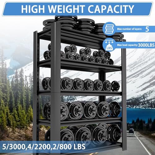 5-Tier Heavy Duty Garage Shelving Unit, 3000 LBS Capacity Metal Storage Rack, Adjustable Steel Shelves U1974