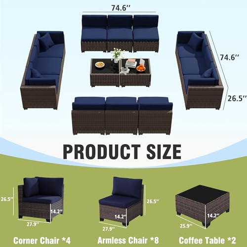 Outdoor Sectional Sofa Set with Cushions and Glass Coffee Table T1708