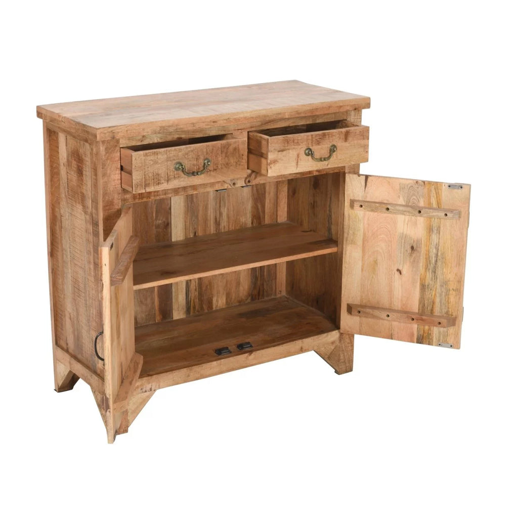 39 Inch Farmhouse 2 Drawer Mango Wood Console Cabinet with Door Storage, Rustic Brown C191